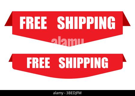 Bannière de livraison gratuite. Icône rouge gras. Ruban de distribution vectorielle. Forme de texte blanche. Illustration de Vecteur