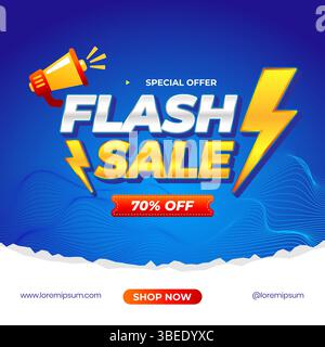 Modèle de bannière de vente flash d'offre spéciale avec mégaphone et éclair Illustration de Vecteur