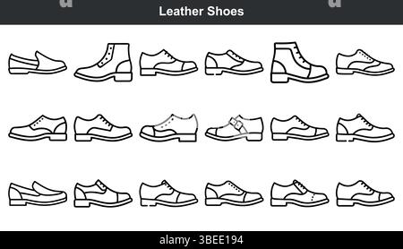 Collection d'icônes de chaussures en cuir différents styles Illustration de Vecteur