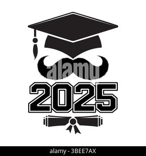 Graduation 2025 Cap moustache Scroll Diploma icône Design Illustration de Vecteur