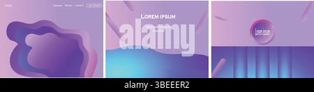 Jeu de bannières Web abstraites dégradées modernes avec formes fluides et arrière-plans néon Illustration de Vecteur