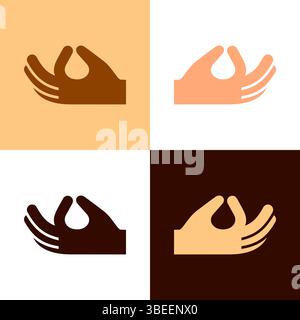 Définissez des icônes avec des gestes de la main dans différentes peaux colorées. Illustration de Vecteur