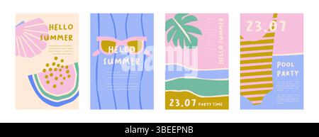 Fond coloré rétro audacieux de voyage d'été, affiche, bannière. Design promotionnel Summer Time Fun concept. Illustration vectorielle et bannière Illustration de Vecteur