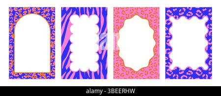 cadres de mode élégants avec léopard, motif peau de guépard, texturé. Papier peint, cartes, affiches verticales, arrière-plans abstraits Illustration de Vecteur