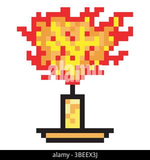 Torche flamboyante en pixel art. Illustration de Vecteur