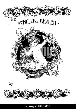 Ill2096 The Compleat Angler, conception pour une couverture de livre, stylo et encre design de nymphe avec filet par l'artiste amateur E R Brewer, de Studio Magazine 1901 Banque D'Images