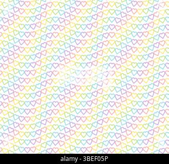 Wavy Rainbow Heart Mosaic, modèle vectoriel sans couture avec des coeurs colorés dans une palette rétro vintage d'arc-en-ciel. Parfait pour les arrière-plans, les textiles et fès Illustration de Vecteur