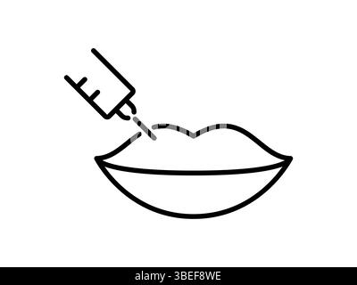 Lèvres avec une icône de ligne d'injection. Procédé d'augmentation des lèvres. Concept d'industrie beauté et cosmétique. Charge d'acide hyaluronique. Chirurgie esthétique. Vecteur Illustration de Vecteur