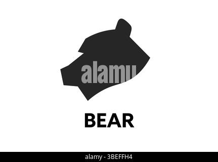Icône de vecteur de logo de tête d'ours. Silhouette d'ours vue latérale symbole grizzly noir polaire simple Illustration de Vecteur
