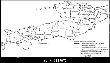 J.E.A. Joliffe suggère en 1933 que les Jutes s'installent dans le sud-est de l'Angleterre après la chute de l'Empire romain, comblant le fossé entre le retrait romain et l'arrivée des Saxons, contribuant ainsi à l'histoire anglaise. Banque D'Images