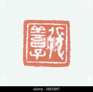 Cette image représente un sceau chinois traditionnel, souvent utilisé comme timbre personnel ou officiel pour l'authentification, fait avec des caractères sculptés en caractères chinois simplifié. Banque D'Images