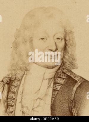 Michel-Ange Duquesne de Menneville, officier de marine français du XVIIIe siècle, est représenté dans ce portrait des années 1760. Il fait partie du domaine public et apparaît fréquemment dans la liste historique des gouverneurs généraux canadiens. Banque D'Images