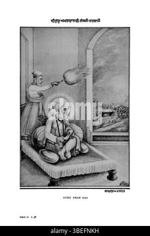 Cette illustration de 1909 de Max Arthur Macauliffe, représentant le gourou Amar Das, représente le gourou supervisant la construction du Baoli Sahib à Goindwal, un important site historique sikh. Banque D'Images