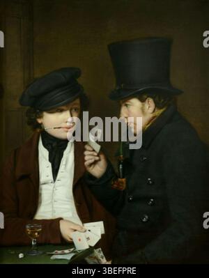 1826 peinture 'deux joueurs de cartes' par Tjeerd Eernstman, logée dans le Rijksmuseum Amsterdam. L'œuvre montre deux hommes assis à une table engagés dans un jeu de cartes. Banque D'Images