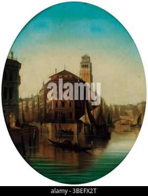 « Le Grand canal, Venise » d'August von Siegen représente l'emblématique voie navigable vénitienne avec ses bâtiments élégants et son activité animée, mettant en valeur la beauté architecturale et l'atmosphère vibrante de Venise. Banque D'Images