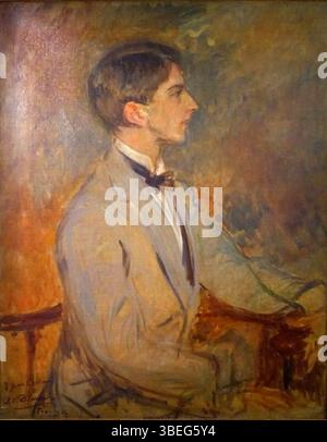 Ce portrait des années 1910 de Jacques-Émile Blanche représente Jean Cocteau, artiste et écrivain français, à Milly-la-Forêt. Le style de Blanche capture l'intensité intellectuelle de Cocteau, reflétant la collaboration artistique entre eux pendant cette période. Banque D'Images