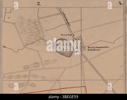 Cette carte détaillée de 1866, 'Neuester situations-Plan von Berlin', fournit un aperçu géographique de Berlin et de ses régions voisines, indiquant les limites du district de police et les zones clés. Lithographié par C. Birk, il offre un aperçu du développement urbain de Berlin. Banque D'Images