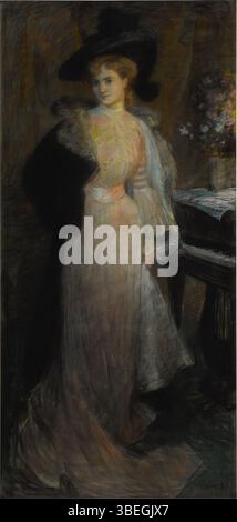 Jules-Alexandre Grün (1868-1938) peint cet élégant portrait d'une dame, mettant en valeur son talent pour capturer des vêtements à la mode et une beauté raffinée. Grün était connu pour sa capacité à représenter la grâce et la sophistication dans ses portraits. Banque D'Images