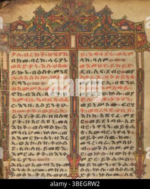Le *Livre d'Hénoch* (Henoch) commence dans le manuscrit 151 du monastère Gunda Gunde, daté du 1er janvier 1500. Cet ancien texte éthiopien est l'un des plus anciens apocryphes bibliques connus, écrit en écriture Ge'ez. Banque D'Images