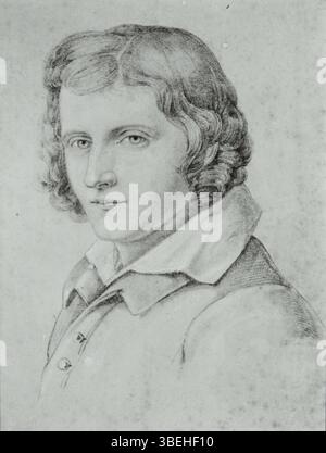 Cette photographie en noir et blanc datant des années 1821 est un dessin de Carl Gustav Jung, créé par Ernst Fries. Le portrait reflète le caractère intellectuel et l'héritage de Jung, donnant un aperçu de son personnage au début du XIXe siècle. Banque D'Images