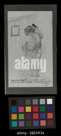 Photographie en noir et blanc d'une caricature aquarelle de Friedrich Fischer, réalisée vers 1845 par Theodor Meyer-Merian. La caricature capture la ressemblance de Fischer sous une forme artistique. Banque D'Images
