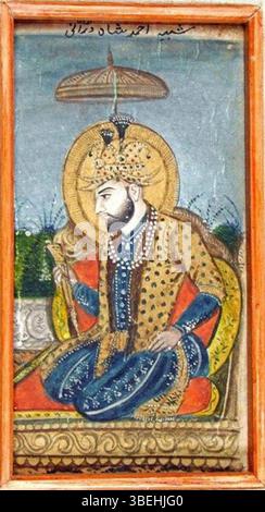 Peinture miniature d'Ahmad Shah Abdali, également connu sous le nom d'Ahmad Shah Durrani, créée à Lucknow vers 1820 par l'artiste Farrukh Hussain. Banque D'Images