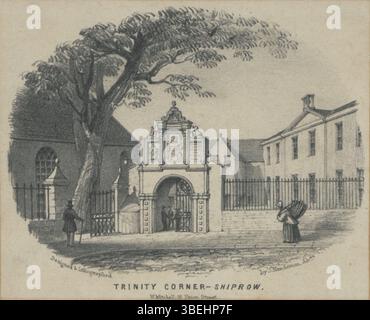 *Trinity Corner, Shiprow* de John Henderson montre le style caractéristique de l’artiste qui capture le paysage urbain d’Aberdeen. L'œuvre est conservée dans la collection Aberdeen Archives, Gallery & Museums et offre une perspective historique de la région. Banque D'Images