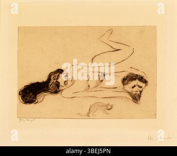 'Le chat' (1895-1896) d'Edvard Munch est une œuvre symbolique et introspective mettant en scène un chat solitaire. La peinture reflète l'exploration de Munch de l'isolement et de la condition humaine, capturant l'animal dans une composition minimaliste et brutale. Banque D'Images
