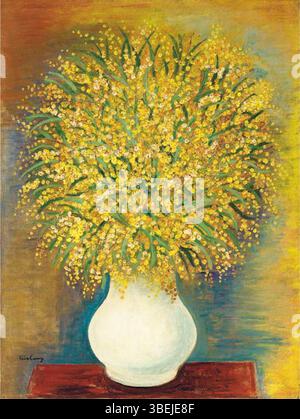 'Mimosas', une peinture florale de Moïse Kisling de 1938, mettant en vedette des fleurs jaunes vibrantes dans un arrangement décoratif. Banque D'Images