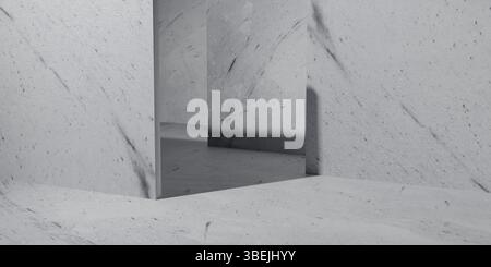 Pièce minimale en béton avec des murs géométriques et des ombres douces, offrant un fond moderne et abstrait idéal pour les maquettes de design, les thèmes d'architecture ou Banque D'Images