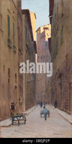L'aquarelle de Harold Broadfield Warren de 1907-1917 intitulée « Borgo Santi Apostoli » capture une scène de rue en Italie. Le tableau est conservé dans la collection Morton et Marie Bradley Memorial au Musée Eskenazi d'Art. Ses dimensions sont de 14 5/16 × 7 9/16 pouces et il est encadré dans un cadre en bois d'époque. Banque D'Images