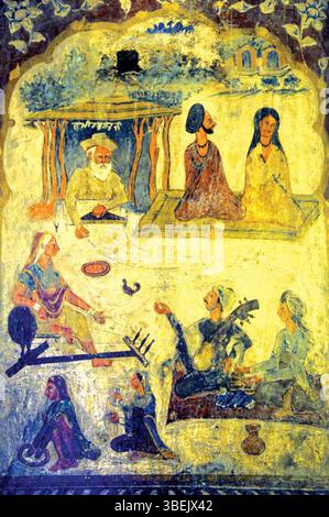 Cette fresque représente Bhagat Kabir, figure éminente du mysticisme indien, connu pour sa poésie dévotionnelle. La date de la fresque reste inconnue mais représente les thèmes de dévotion du mouvement Bhakti. Banque D'Images