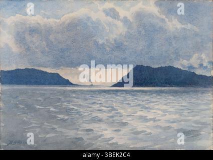 L'aquarelle de Harold Broadfield Warren de 1899 intitulée « Seascape » capture la beauté calme de l'océan. L'œuvre fait partie de la collection Morton et Marie Bradley Memorial au Eskenazi Museum of Art de l'Université de l'Indiana. Banque D'Images