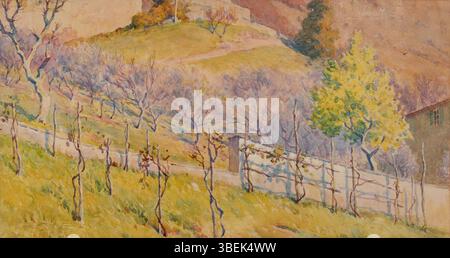 L'aquarelle et la gouache de Harold Broadfield Warren intitulée 'Vineyard', du XIXe siècle, mesure 7 11/16 x 14 7/16 po. (19,5 x 36,7 cm). Il fait partie de la collection commémorative Morton et Marie Bradley du musée d'art Eskenazi de l'université de l'Indiana. Banque D'Images
