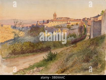 L'aquarelle de Harold Broadfield Warren intitulée 'Perugia', créée le 31 décembre 1888, mesure 10 7/8 x 15 1/8 po. (27,6 x 38,4 cm) et fait partie de la collection commémorative Morton et Marie Bradley au Musée Eskenazi d'Art. Banque D'Images