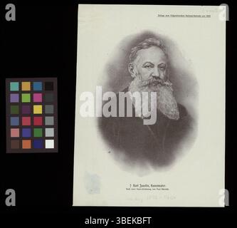 Cette reproduction d'un dessin de Paul Rüetschi, réalisé vers 1900, représente Karl Jauslin. L'image en noir et blanc capture sa ressemblance de manière détaillée et artistique. Banque D'Images