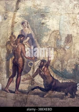 Une fresque romaine de Pompéi montrant Hercule tenant son fils Hylle, Deianeira à ses côtés, et le centaure Nessus plaidant pour sa vie. Banque D'Images