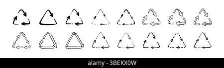 Ensemble de symbole en plastique de recyclage d'écriture manuscrite de doodle. Icône signe de pp, PET, hdpe, ldpe, pvc. Élément de conception de concepts écologiques. Filer, tourner, cir Illustration de Vecteur