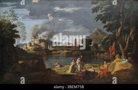 Vers 1650 peinture de Nicolas Poussin intitulée 'Orphée et Eurydice', représentant les amoureux de la mythologie dans un paysage classique. Banque D'Images