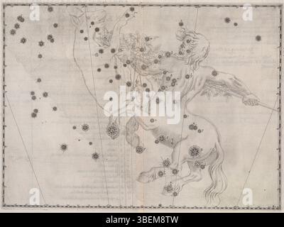« Uranometria Centaurus » de Johann Bayer, créé en 1603, est une carte céleste qui met en évidence la constellation du Centaure. Ce travail est important dans l'histoire de l'astronomie pour ses cartes stellaires détaillées et ses techniques de cartographie. Banque D'Images