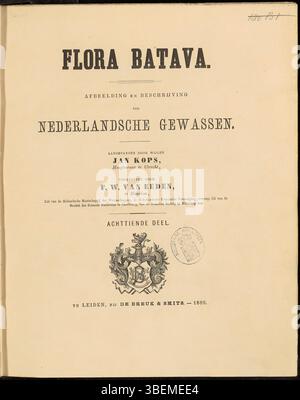 La page de titre de *Flora Batava* volume 18 (1889) de Frederik Willem van Eeden présente des illustrations détaillées de la flore hollandaise. Il constitue une source historique importante pour la recherche botanique et l'identification des plantes. Banque D'Images