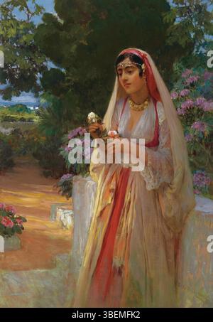 Frederick Arthur Bridgman (1847-1928) peint « une beauté orientale », montrant sa fascination pour l'exotisme et la représentation des sujets orientaux au XIXe siècle. Banque D'Images