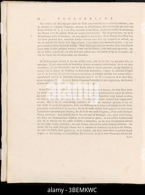 Cette page de la préface du volume 1 de la Flora Batava, écrite par Jan Kops en néerlandais en 1807, poursuit l'introduction à l'étude botanique détaillée des pays-Bas. Il fournit d'autres informations sur les objectifs du travail et son importance scientifique. Banque D'Images