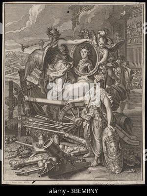 Gravure représentant Louis Auguste de Bourbon, duc de Maine, réalisée par G. Edelinck et Pierre le Pautre vers 1705. Il représente le noble dans des portraits détaillés, une œuvre typique des portraits français du début du XVIIIe siècle. Banque D'Images