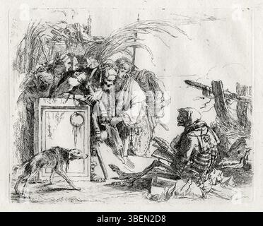 La peinture de Giovanni Battista Tiepolo représente la lecture de la mort d'un livre à un groupe de figures debout. L’œuvre allégorique explore les thèmes de la mortalité et de l’au-delà, communs dans le baroque Banque D'Images