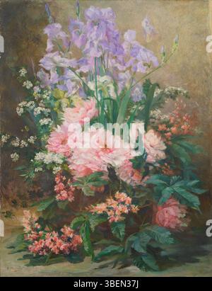 Le *bouquet de fleurs* de Berthe Mouchel, peinture à l’huile créée vers 1910, représente un arrangement floral dans son style caractéristique. Le tableau fait partie de la collection Jean-Claude Delauney. Banque D'Images
