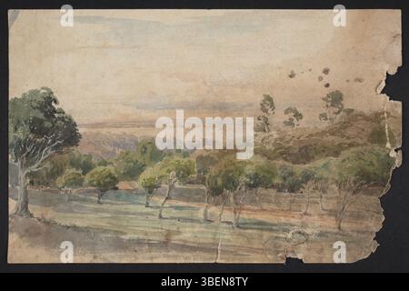 Aquarelle réalisée par Kennett Watkins vers 1890 représentant le domaine d'Auckland, y compris le terrain de cricket, qui fait partie de la collection de peintures et dessins du musée d'Auckland. Banque D'Images
