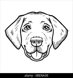 Illustration détaillée d'une tête de chien Labrador Retriever. Le chien a une expression amicale, avec de grands yeux et un large museau. Ses oreilles sont souples Illustration de Vecteur