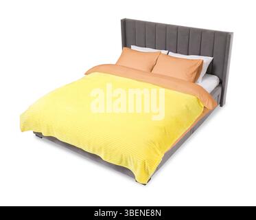 Lit fait de beaux draps sur fond blanc Banque D'Images