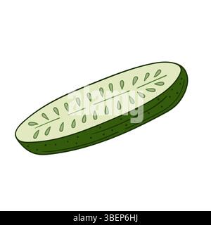 Illustration végétale mignonne dans le style de dessin à la main. Icône concombre sur fond blanc. Conception pour cartes postales, flyers, bannières. Icône, signe Illustration de Vecteur